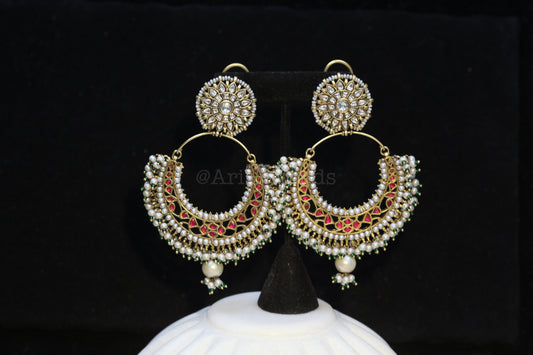 Sajada Vintage Gold Jadau Kundan Earrings - Red