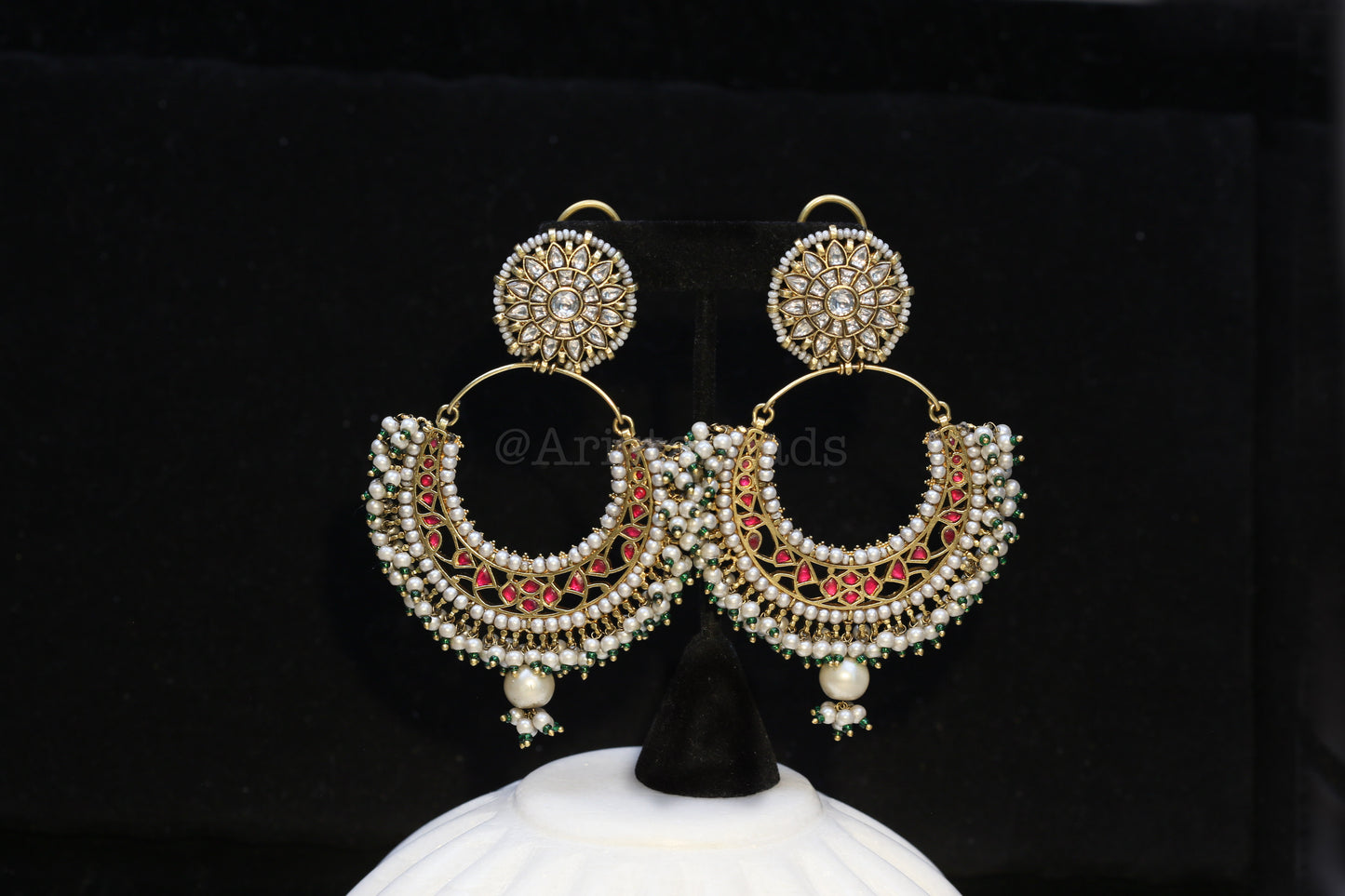 Sajada Vintage Gold Jadau Kundan Earrings - Red