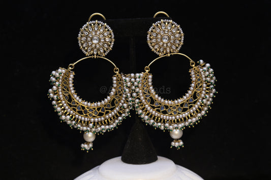 Sajada Vintage Gold Jadau Kundan Earrings - Blue