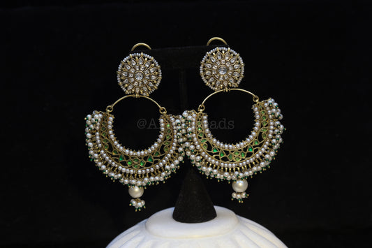 Sajada Vintage Gold Jadau Kundan Earrings - Green