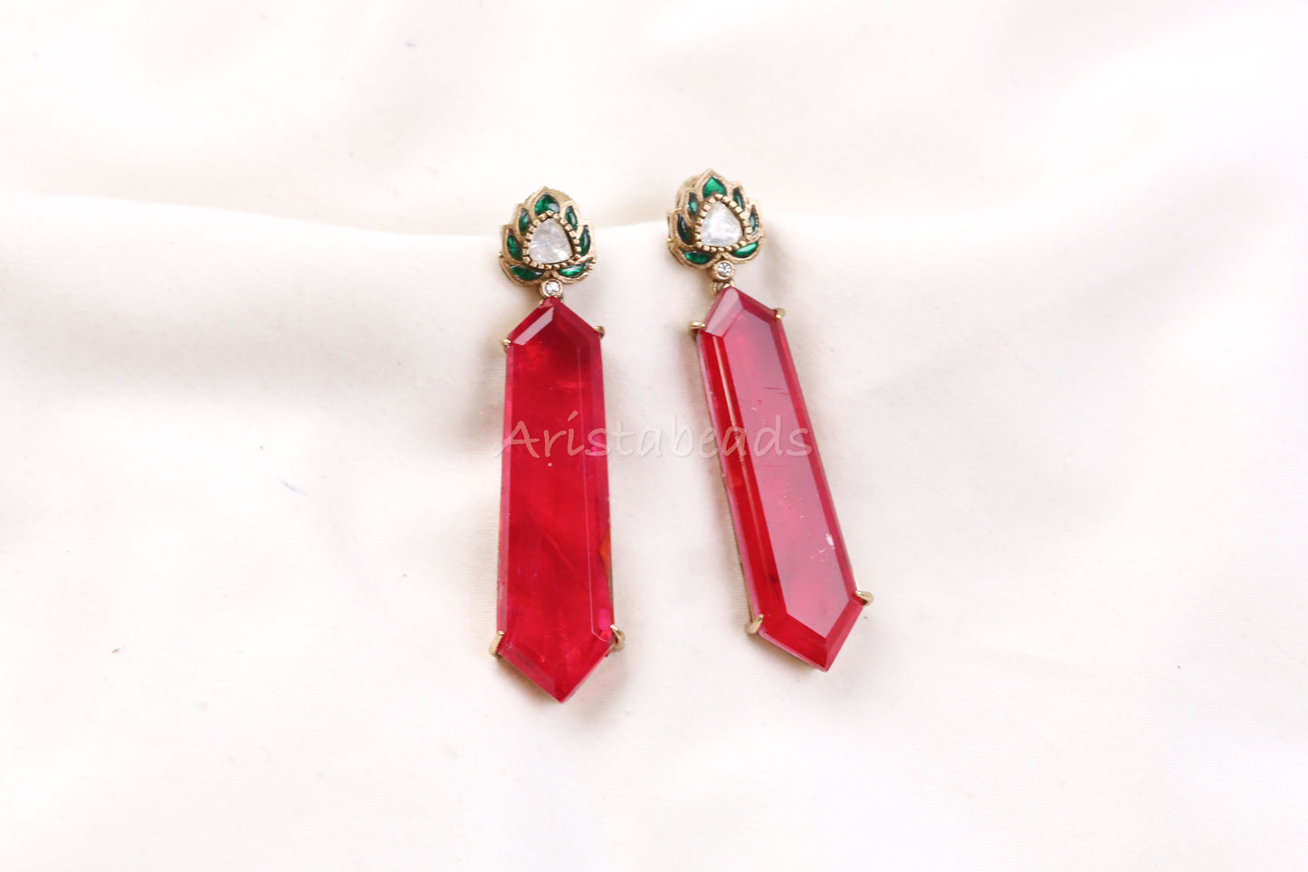 Purva Semiprecious Jadau Doublet Earrings -Red (101-76)