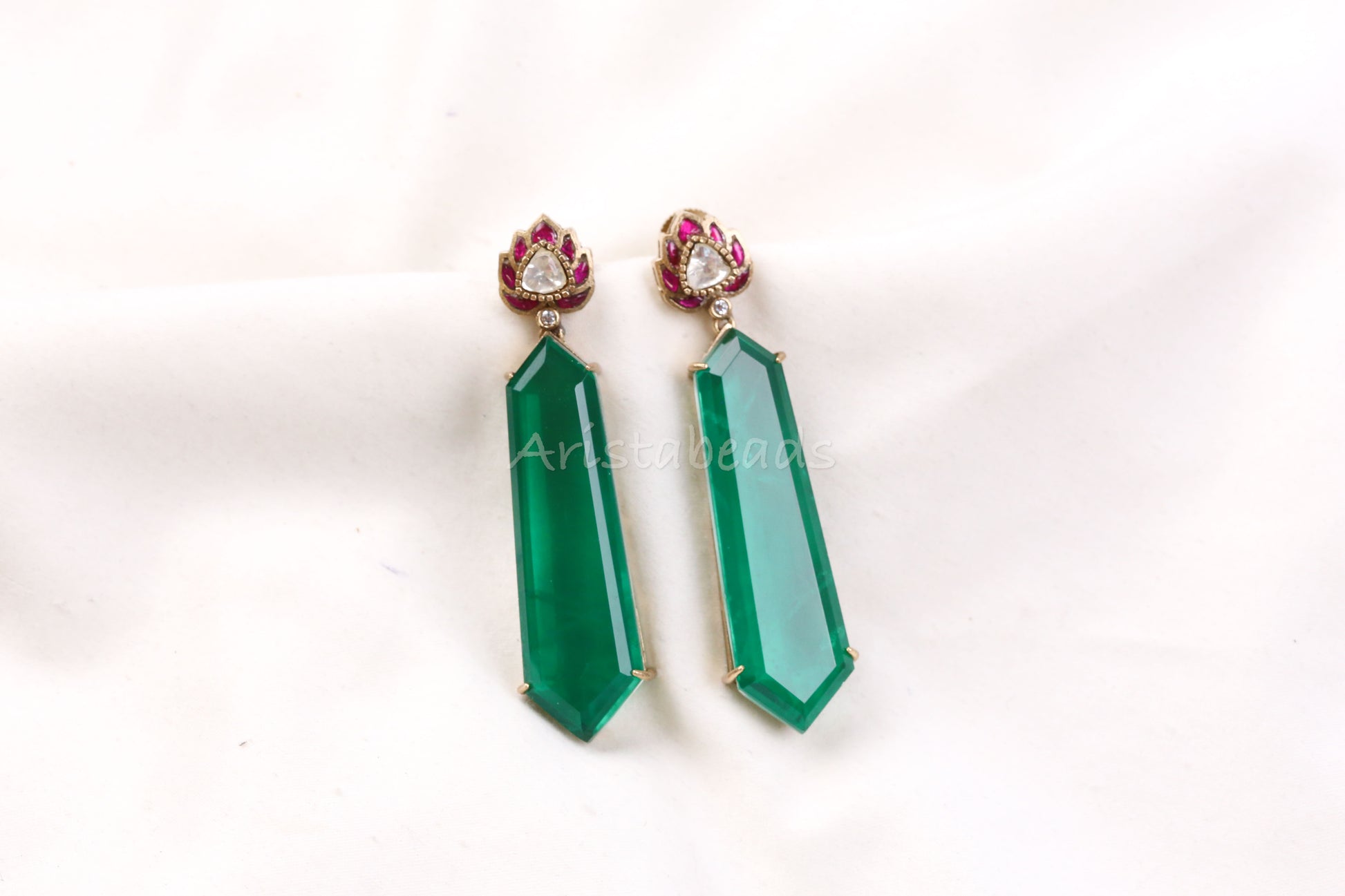Purva Semiprecious Jadau Doublet Earrings - Green (101-77)