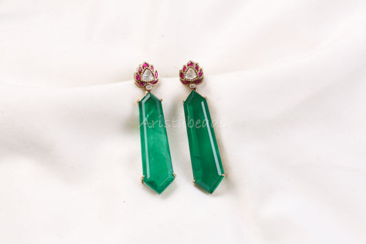 Purva Semiprecious Jadau Doublet Earrings - Green (101-77)