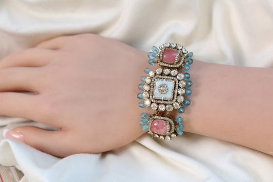 Real Moissanite, Doublet & Enamel Bracelet (Adjustable) - Pastel