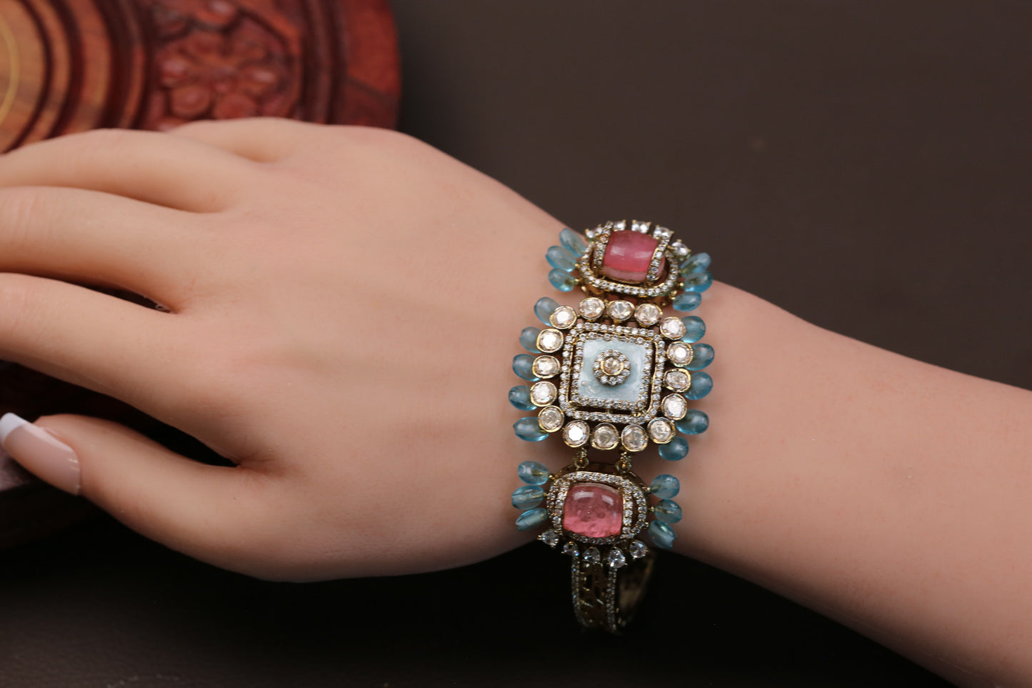Real Moissanite, Doublet & Enamel Bracelet (Adjustable) - Pastel