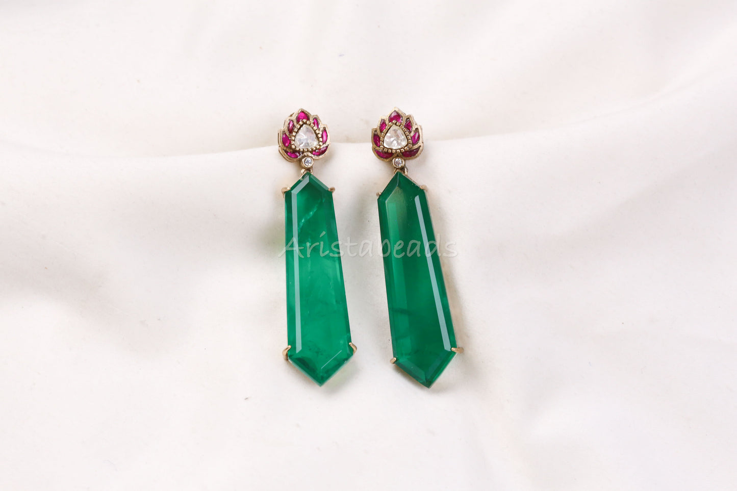 Purva Semiprecious Jadau Doublet Earrings - Green (101-77)