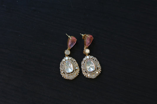 Peach Doublet & Real Moissanite Earrings