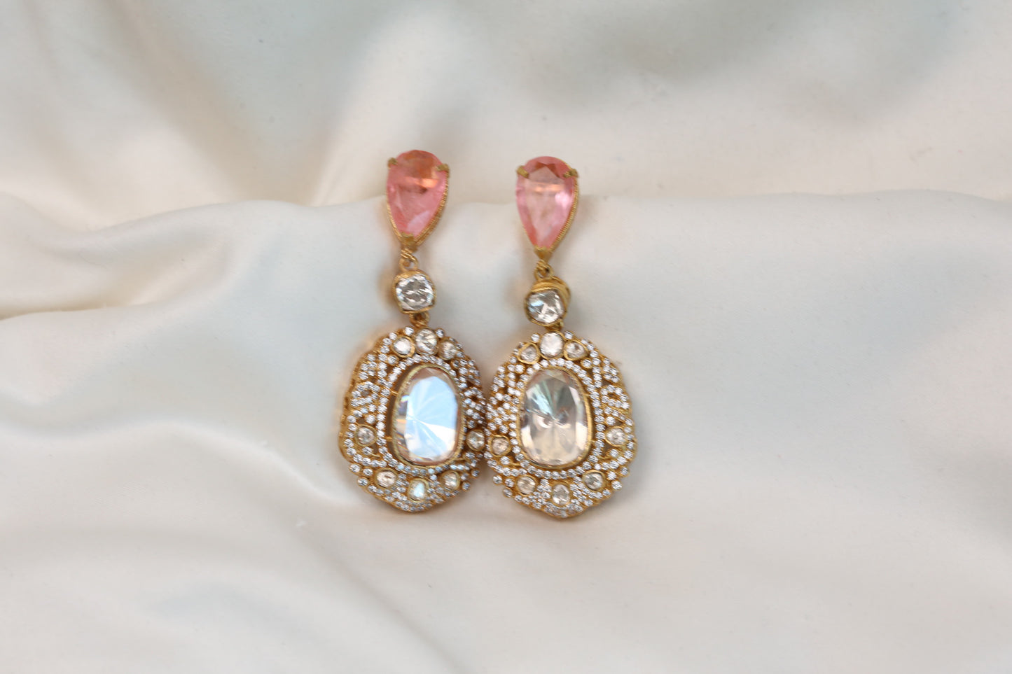 Peach Doublet & Real Moissanite Earrings