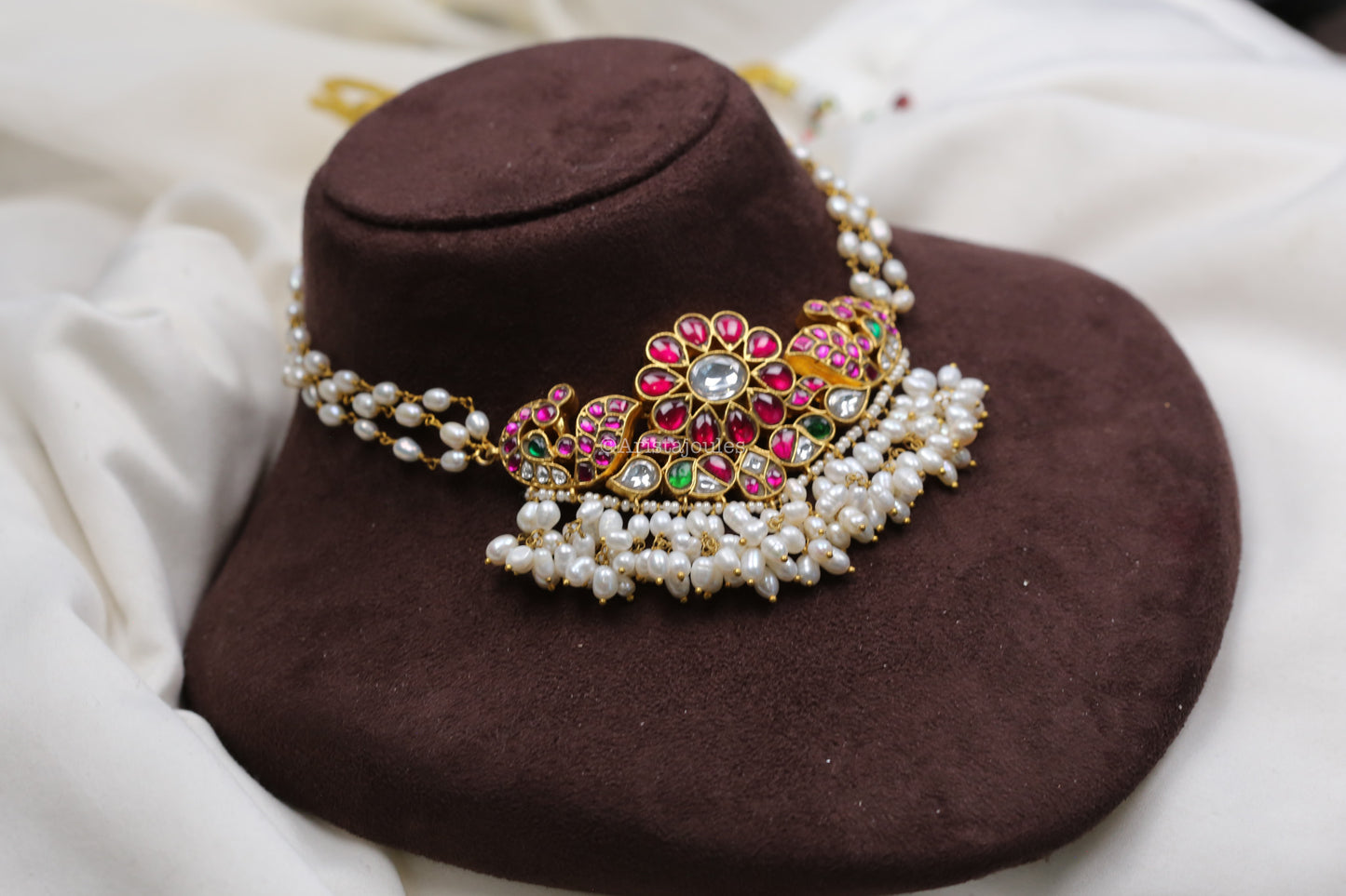 Kinjal Jadau Real Pearl Choker Necklace
