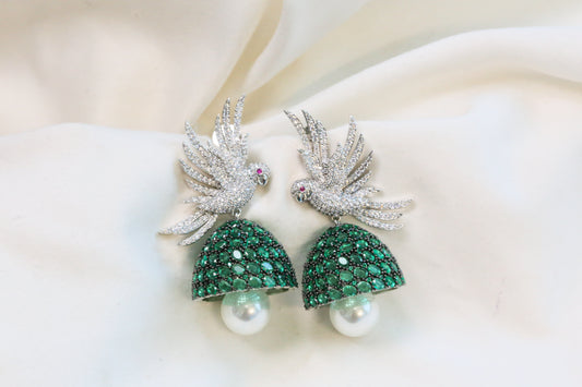 Priya Premium CZ Jhumka - Green