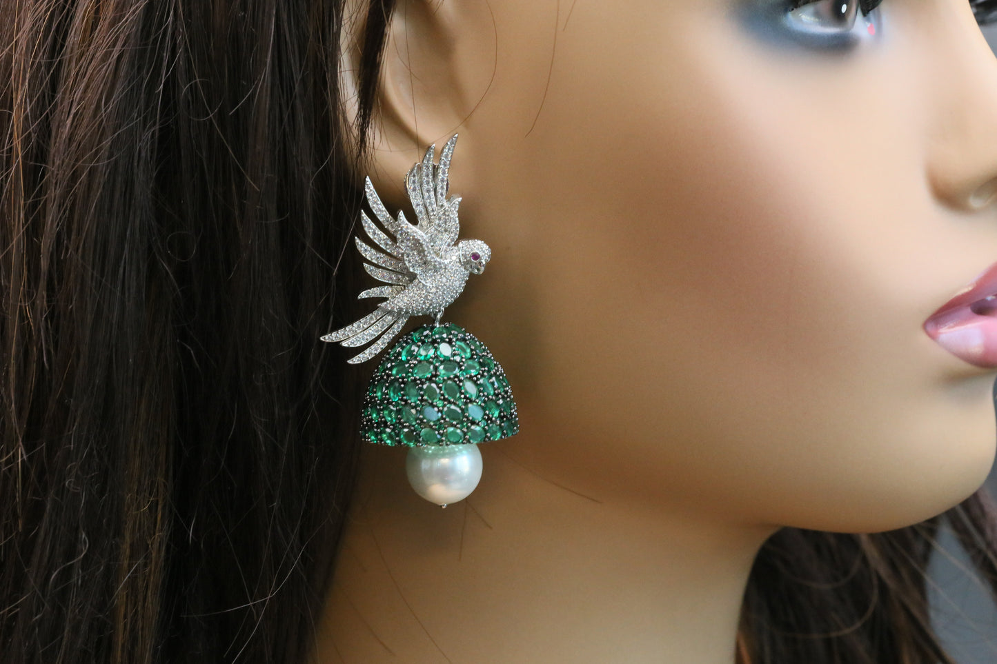 Priya Premium CZ Jhumka - Green