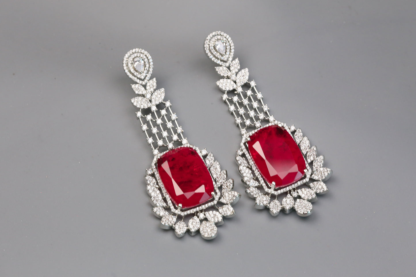 Premium CZ & Red Doublet Earrings