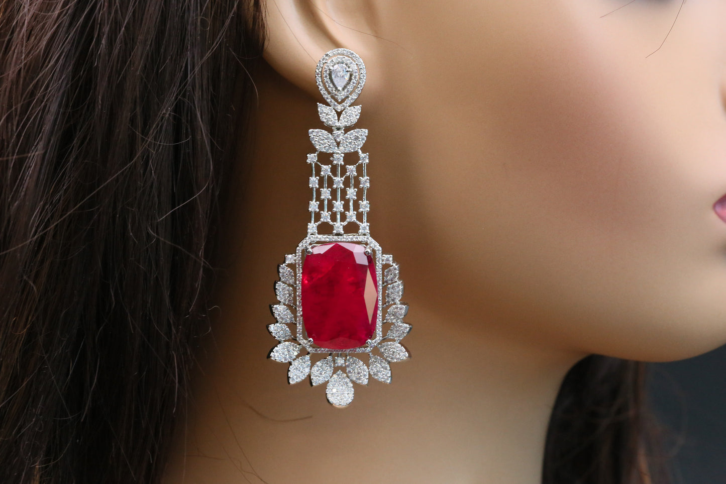 Premium CZ & Red Doublet Earrings