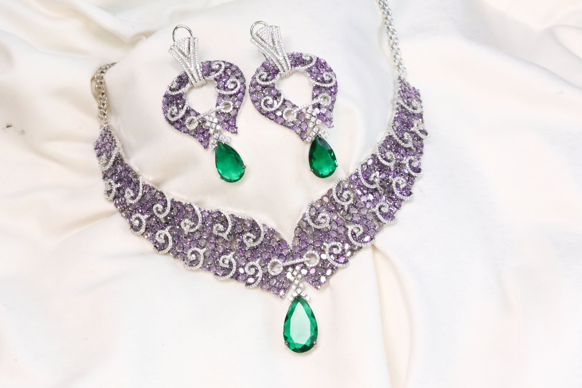 Premium Bella Micro CZ & Lavender Crystals Necklace Set