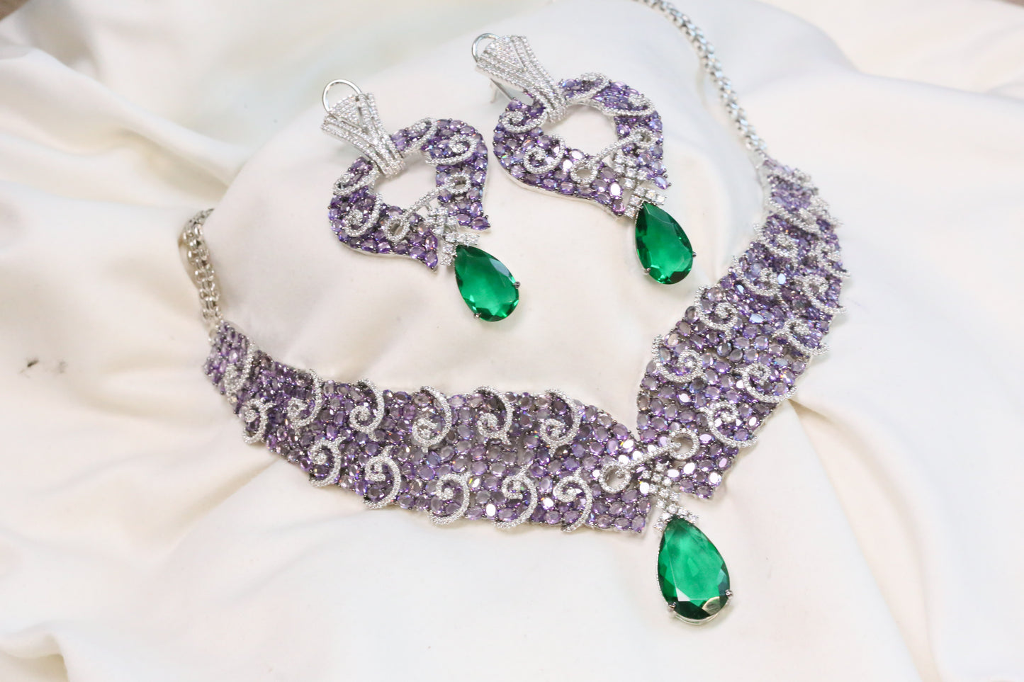 Premium Bella Micro CZ & Lavender Crystals Necklace Set