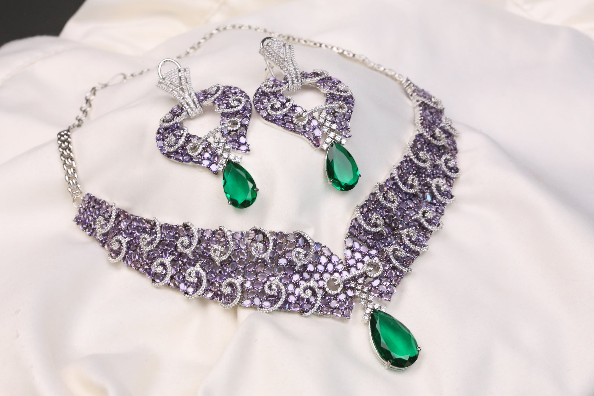 Premium Bella Micro CZ & Lavender Crystals Necklace Set