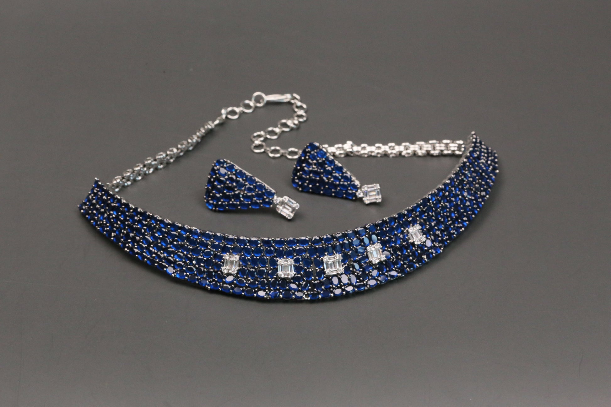 Premium Blue CZ Crystals Necklace Set