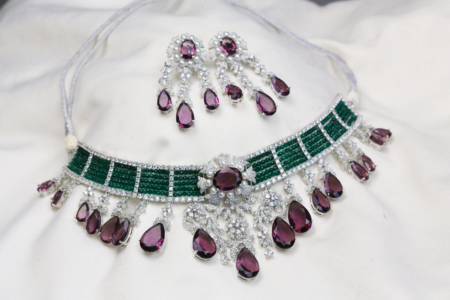 Premium Flexible Micro CZ & Hydro Drops Set - Purple Green
