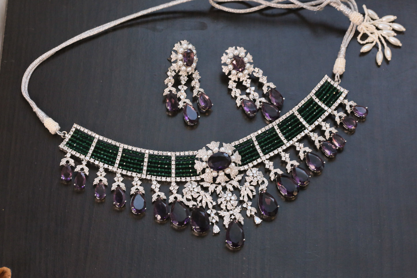Premium Flexible Micro CZ & Hydro Drops Set - Purple Green