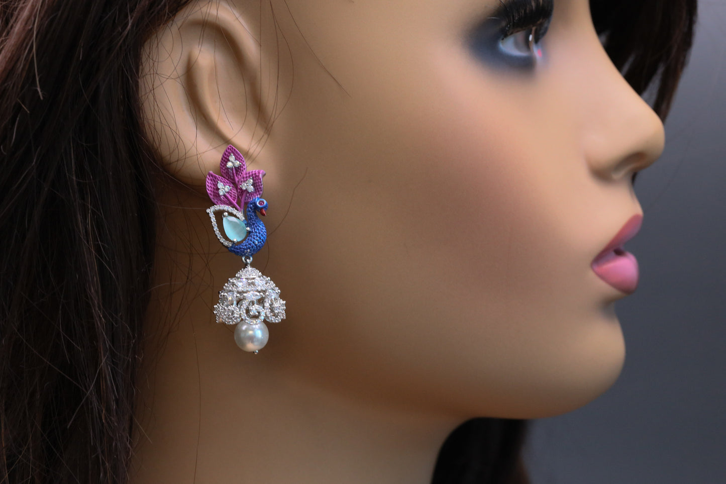 Mayura CZ & Enamel Jhumka - Pink