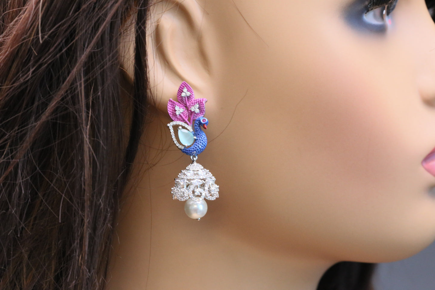 Mayura CZ & Enamel Jhumka - Pink