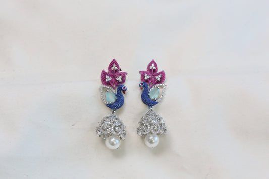 Mayura CZ & Enamel Jhumka - Pink