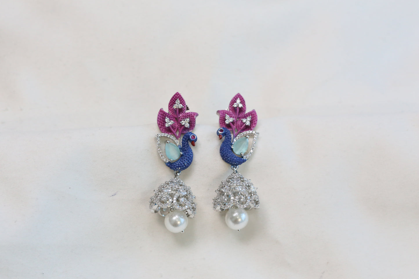 Mayura CZ & Enamel Jhumka - Pink