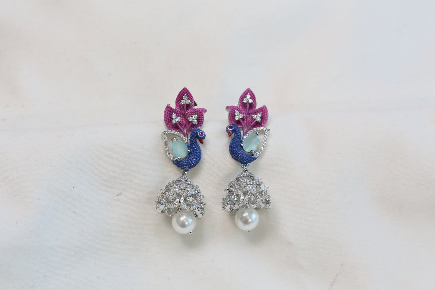 Mayura CZ & Enamel Jhumka - Pink
