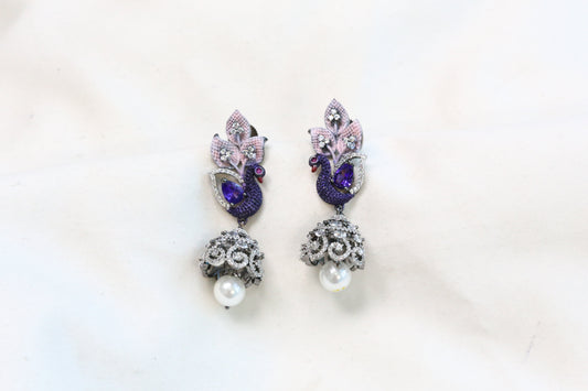 Mayura CZ & Enamel Jhumka - Purple