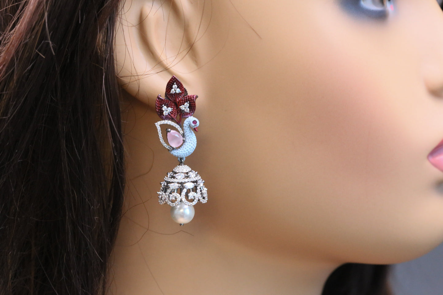 Mayura CZ & Enamel Jhumka - Blue