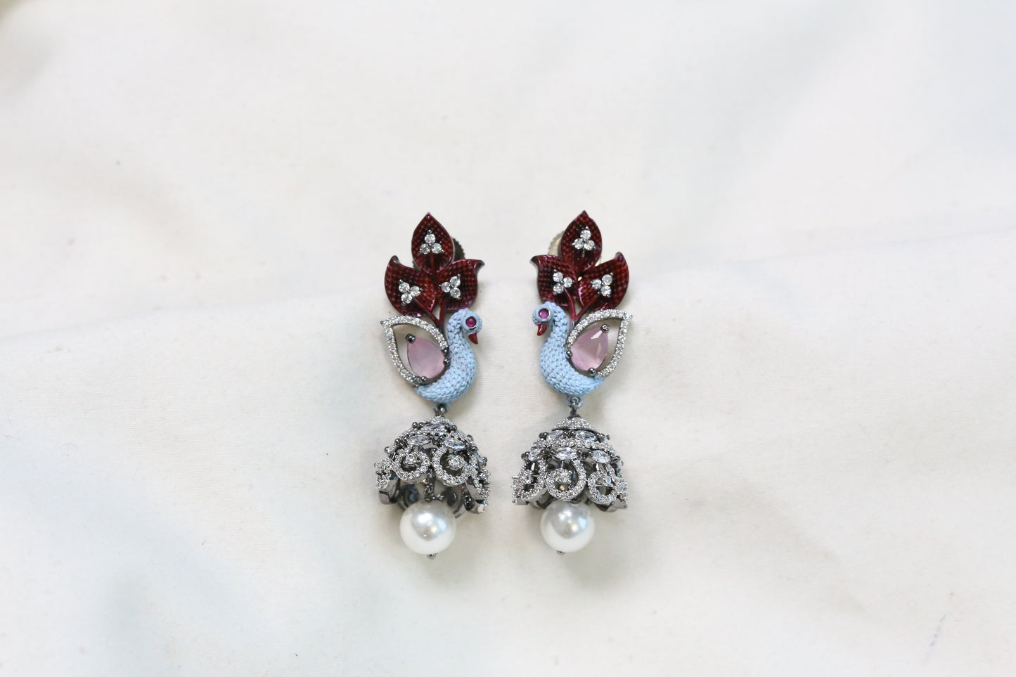 Mayura CZ & Enamel Jhumka - Blue