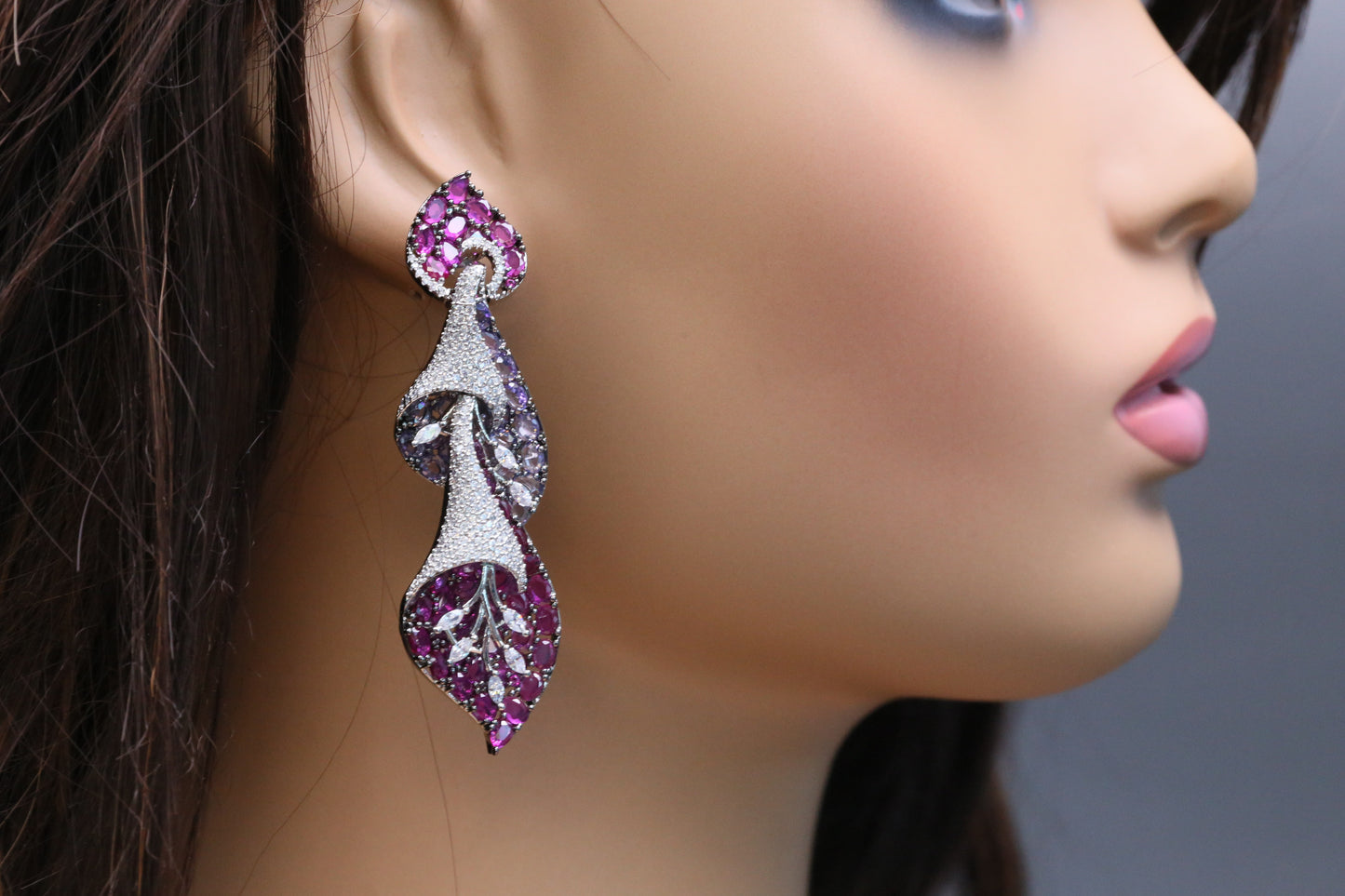 Contemporary Pave CZ & Crystal Earrings - Purple Ruby