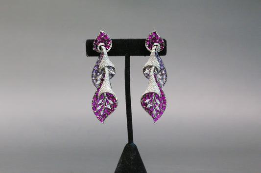 Contemporary Pave CZ & Crystal Earrings - Purple Ruby