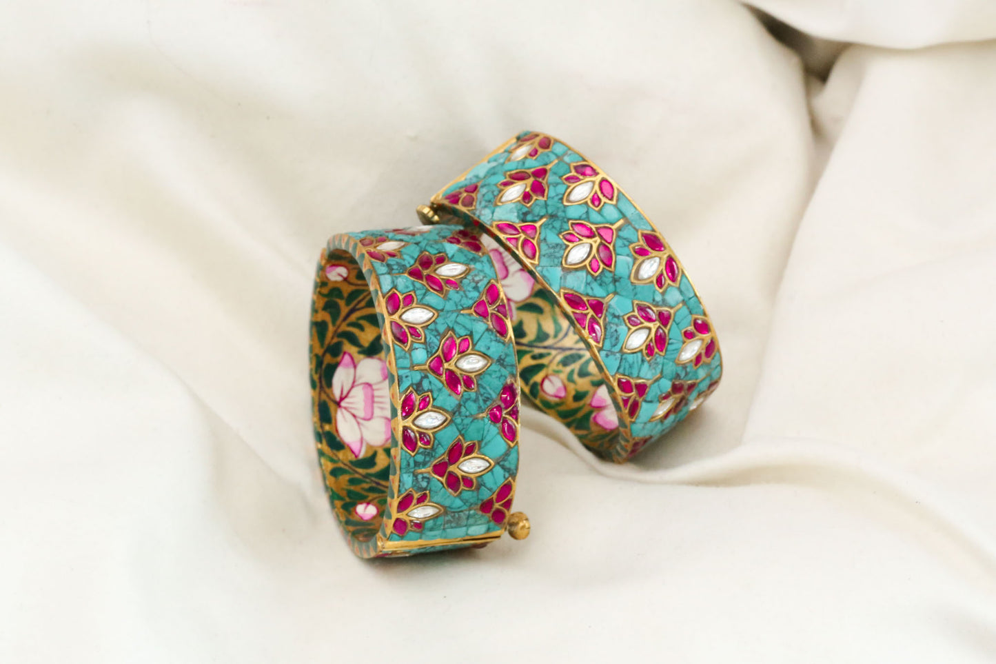 Zeenat Takkar Jadau Kundan Bangle Set (Openable 2.4)- Turquoise