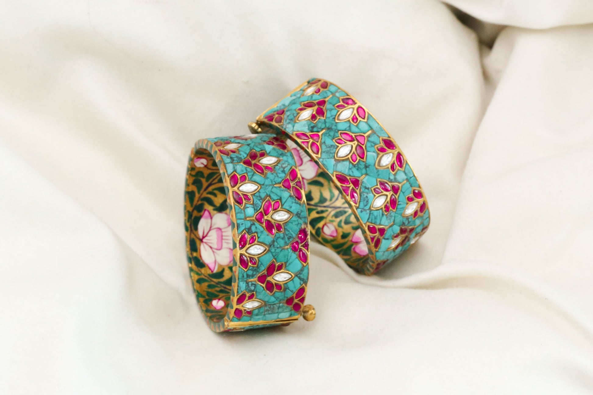 Zeenat Takkar Jadau Kundan Bangle Set (Openable 2.4)- Turquoise