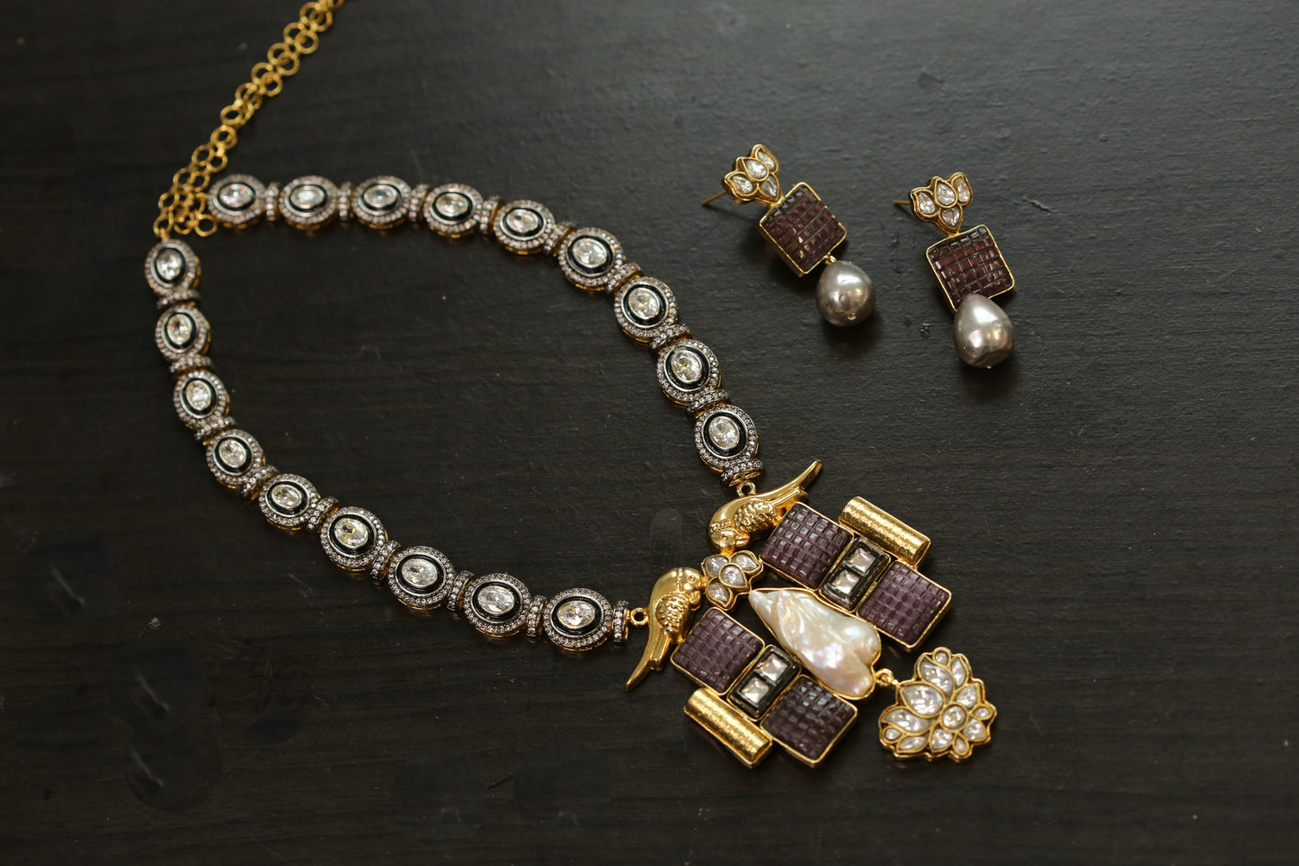 Amethyst & Baroque Pearl Dual Tone Fusion Set