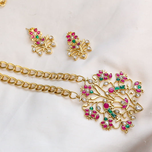 Handmade Antique Chain Jadau Necklace Set (104-03)