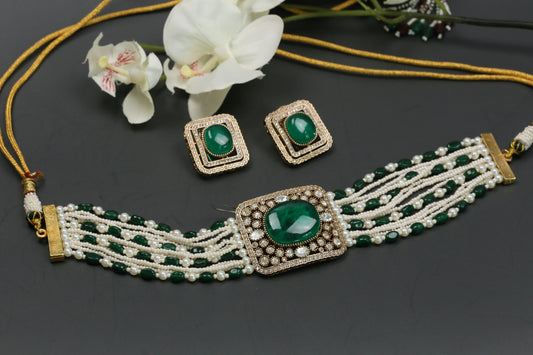 Naina Moissanite & CZ Choker Set - Green