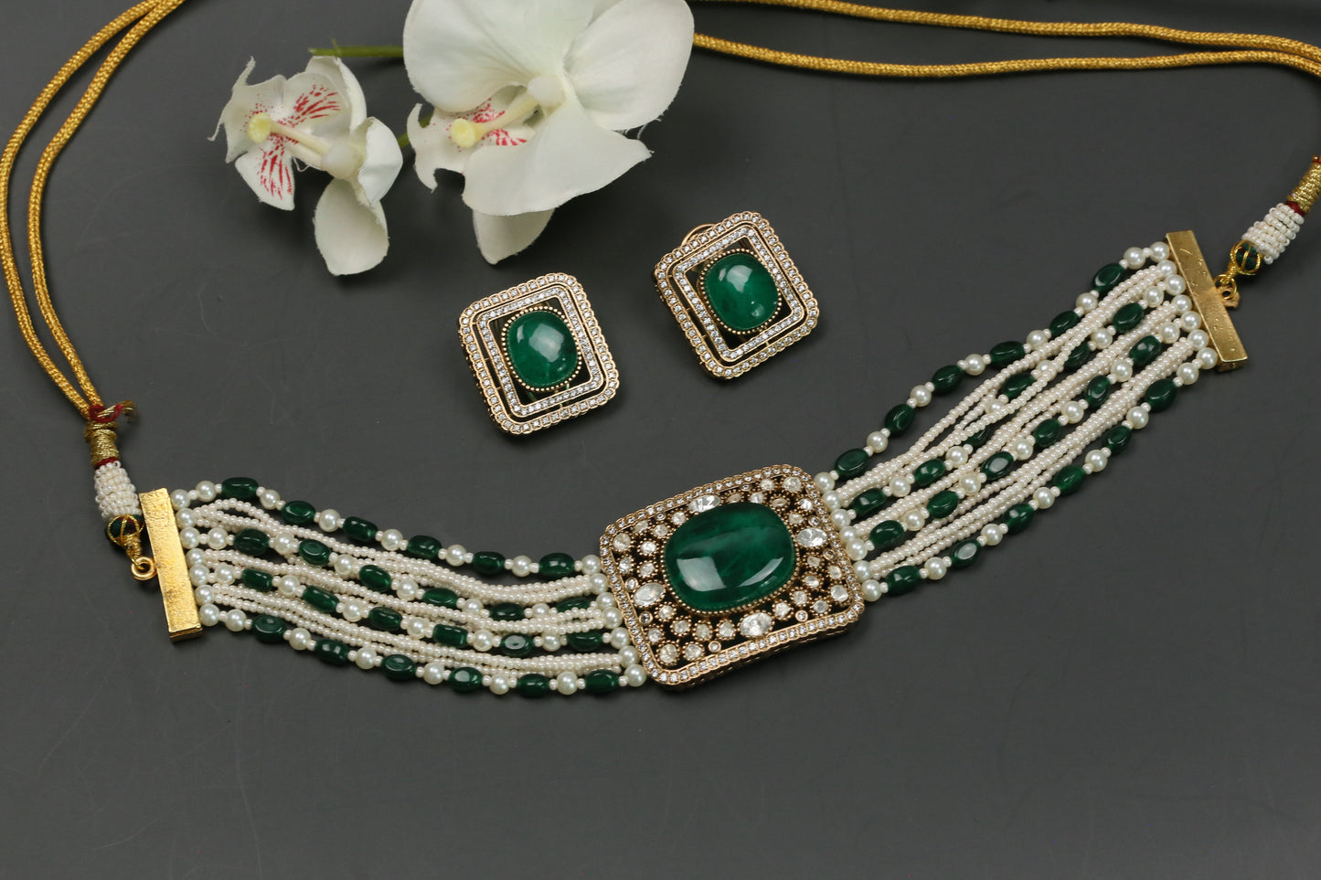 Naina Moissanite & CZ Choker Set - Green