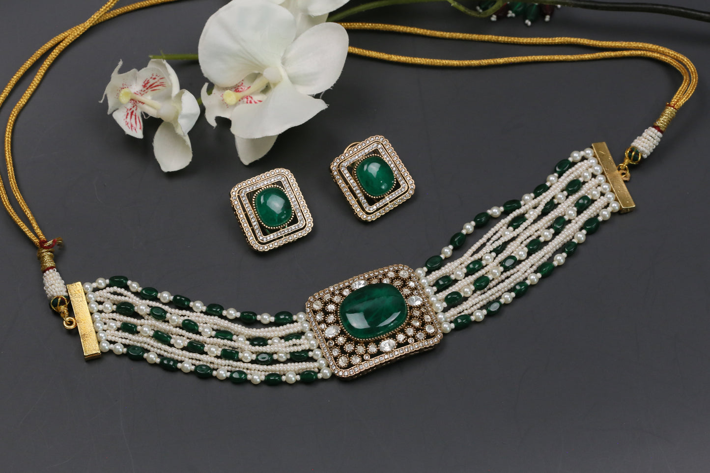 Naina Moissanite & CZ Choker Set - Green