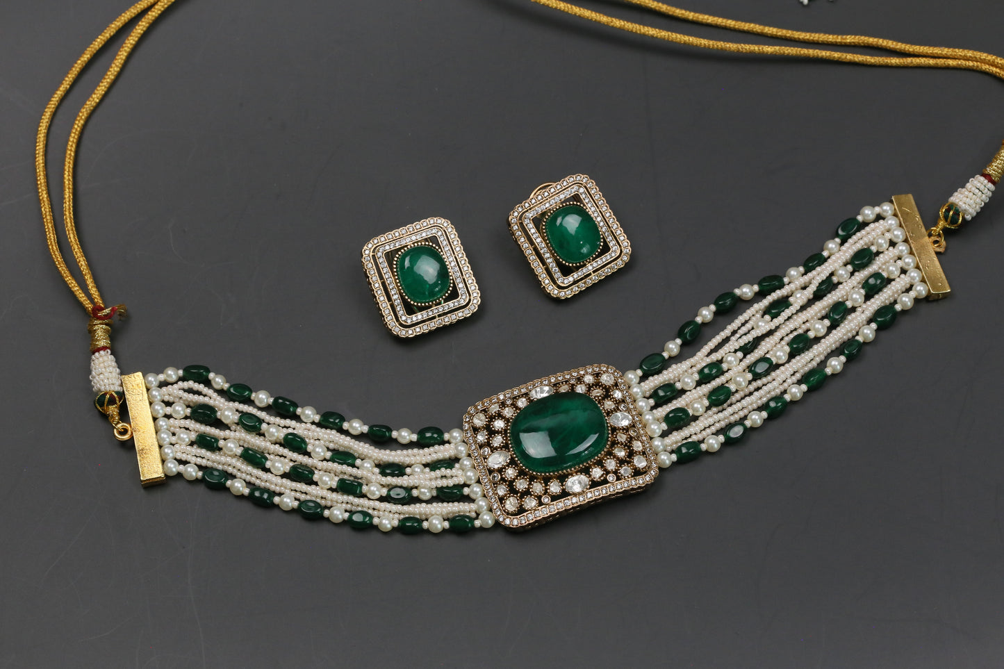 Naina Moissanite & CZ Choker Set - Green