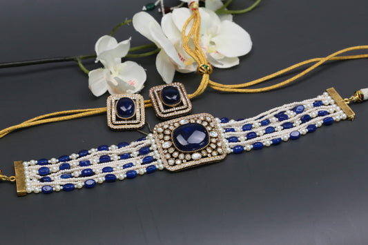 Naina Moissanite & CZ Choker Set - Blue