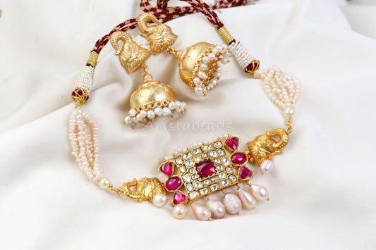 Real Pearls Antique Jadau Necklace Set (104-04)
