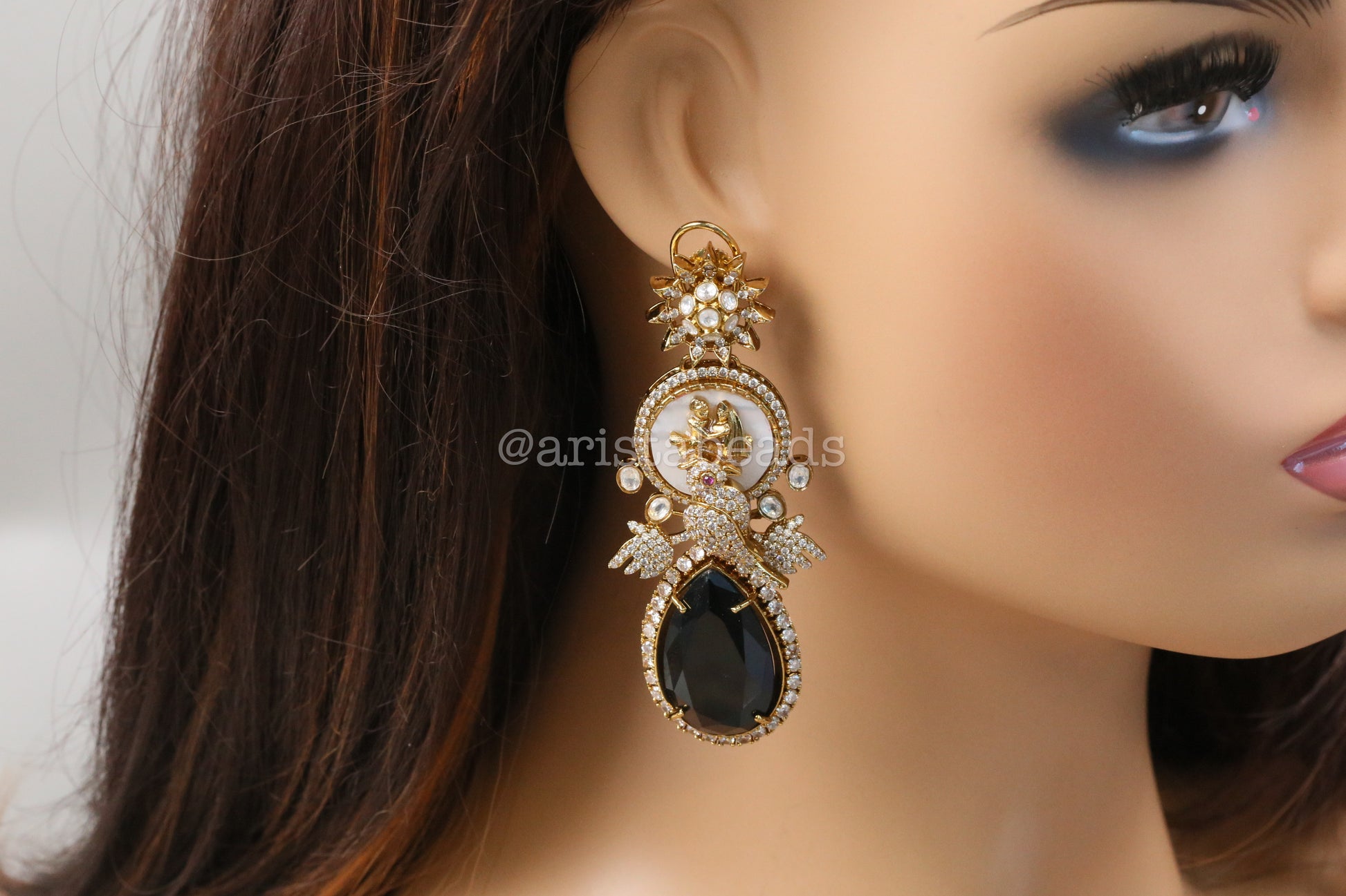Sabya MOP, CZ & Black Stone Earrings