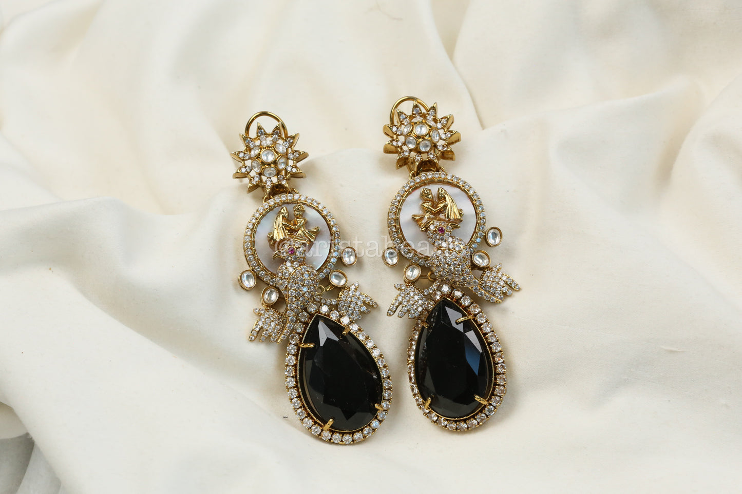 Sabya MOP, CZ & Black Stone Earrings