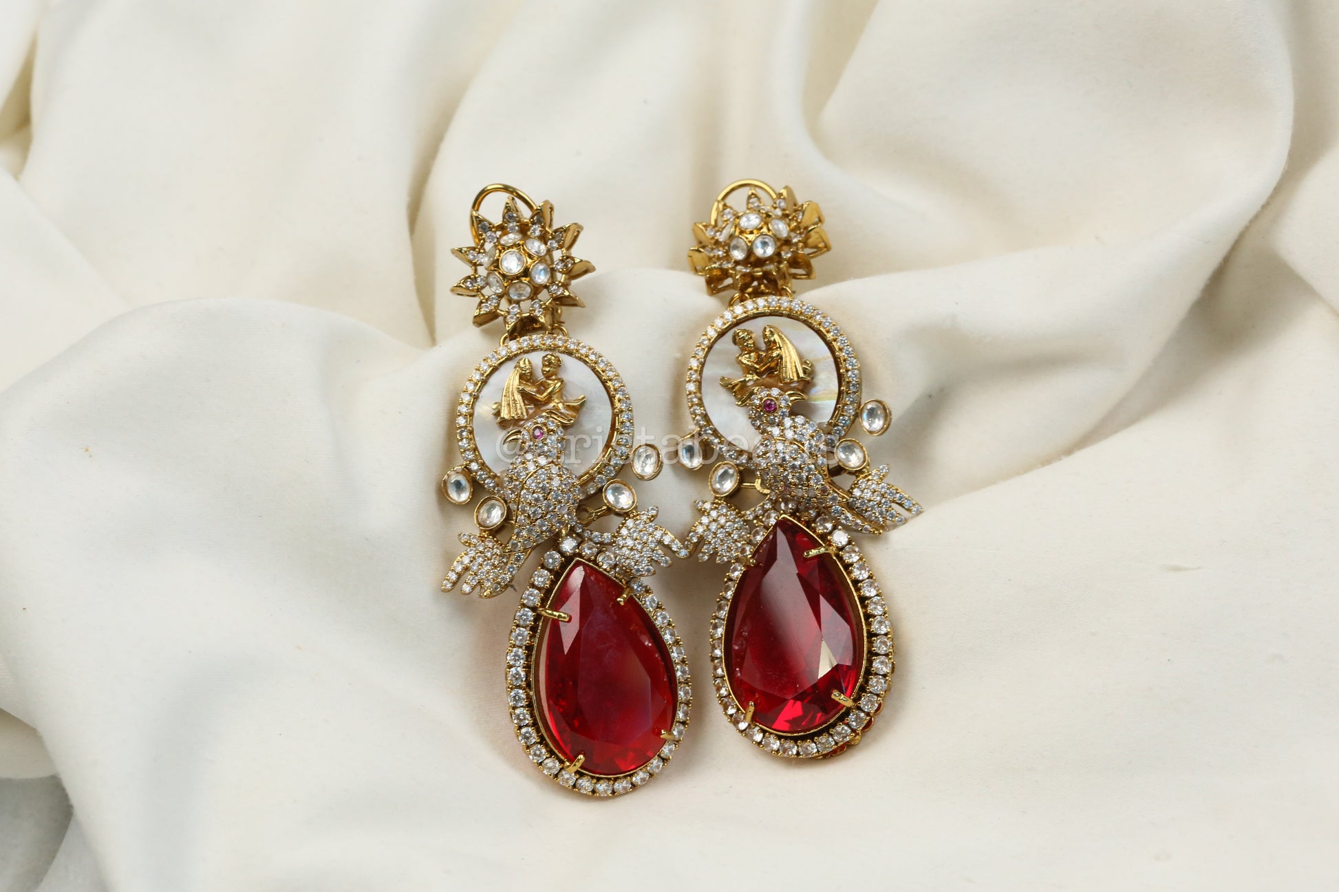 Sabya MOP, CZ & Red Earrings