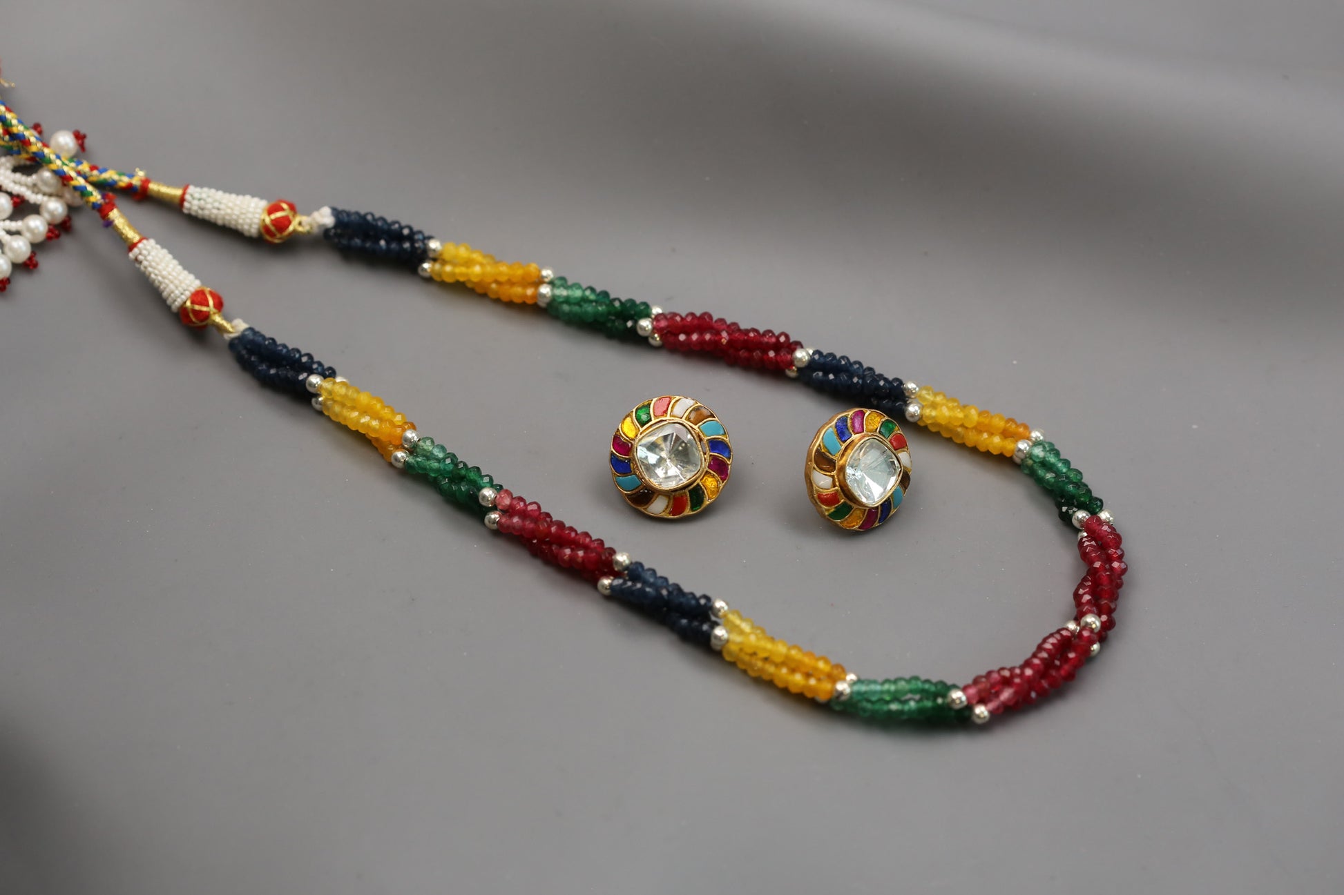 Multicolor Semiprecious Mala Necklace Set