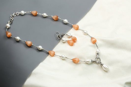 Contemporary Beaded Necklace Set - Peach
