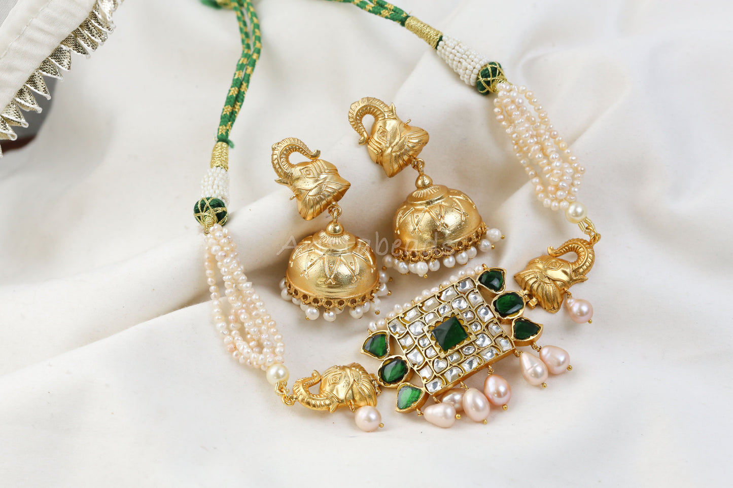 Real Pearls Antique Jadau Necklace Set (104-05)
