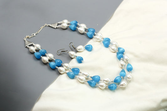 Contemporary 2 Strand Beaded Necklace Set - Blue